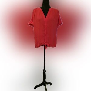 New York and Company V-neck blouse with short sleeve size large, pink/red color
